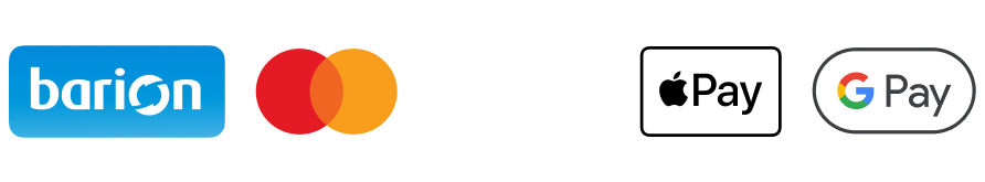Elfogadott fizetési módok: Barion, Mastercard, Visa, Apple Pay és Google Pay